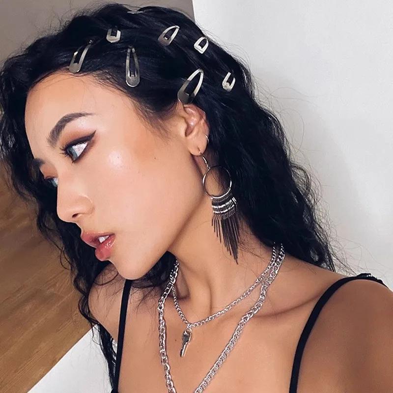 New Silver Water Drop Shaped Hairpin Punk Basic Alloy Hip Hop Hair Clips for Women BB Hairpins Barrette Fashion Hair Accessories