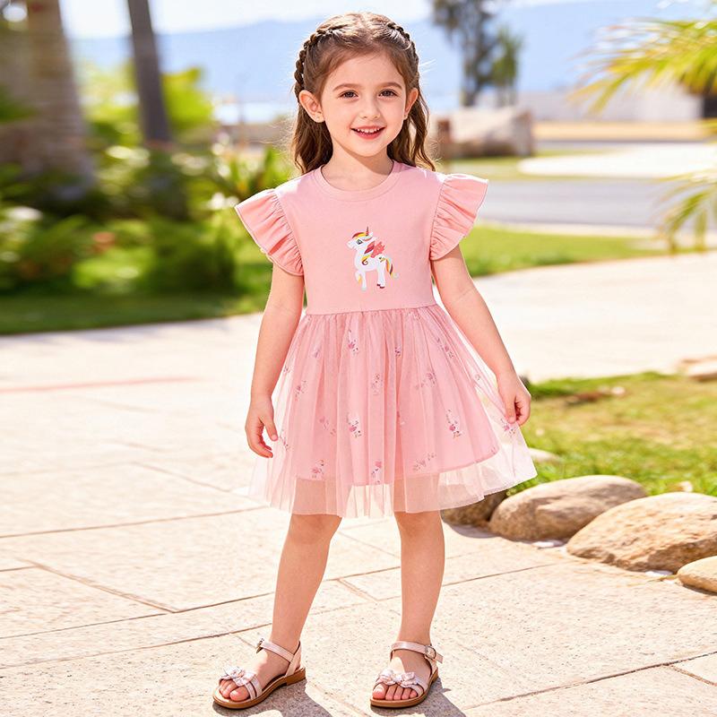 Vestido Tutú para Niñas Pequeñas Vestidos de Tul Volantes Escalonados con Vuelo para Dar Vueltas Vestido de Verano Casual con Mangas Acampanadas Vestido de Tul Casual para Fiestas para Niños