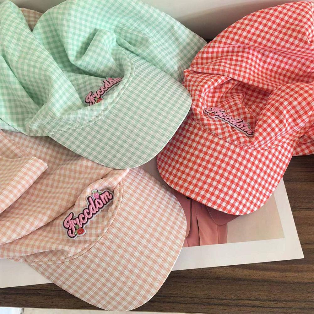 Fashion Plaid Pattern Sunshade Hat Simple Breathable Cotton Baseball Cap Quick-drying Headwears Beach Wear