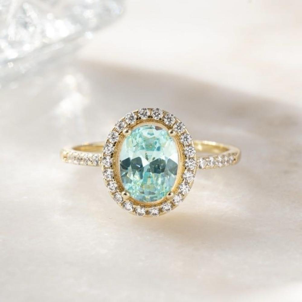 Luxury New Internet Celebrity Ins Fashion Sea Blue Zircon Ring, Simple Women's Jewelry Small Fragrant Style Gold-plated Jewelry