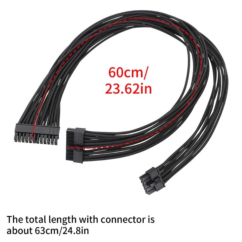 Black Flat 10Pin + 18Pin To 24Pin Modular Power Cable 18AWG for Computer Power Supply 60cm Length