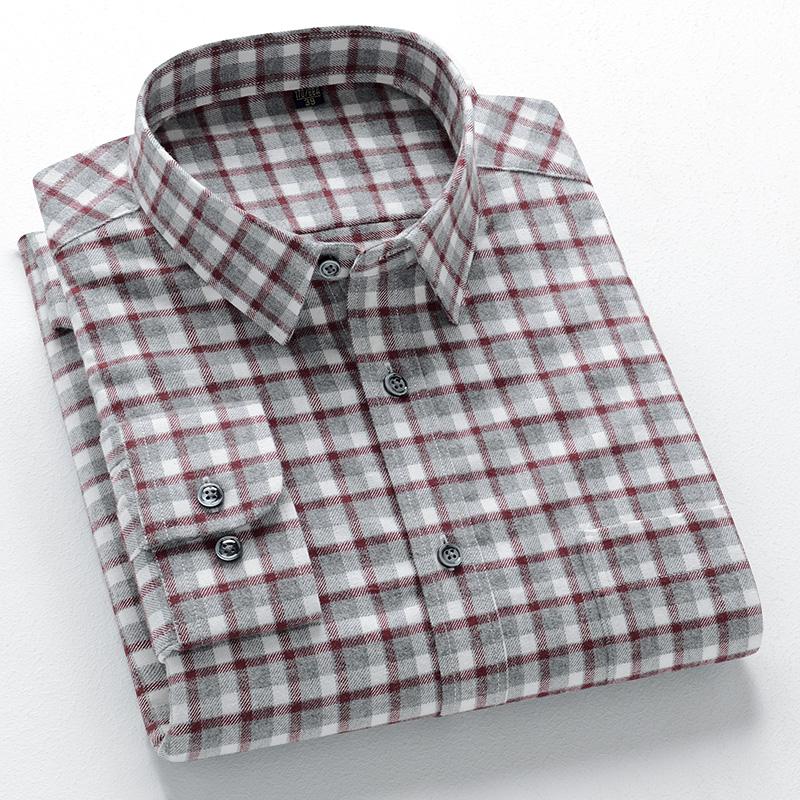 New 100% Pure Cotton Flannel Men's Plaid Shirts Male Business Casual High Quality Long sleeve Shirt for Men Pocket Shirt 4XL 5XL