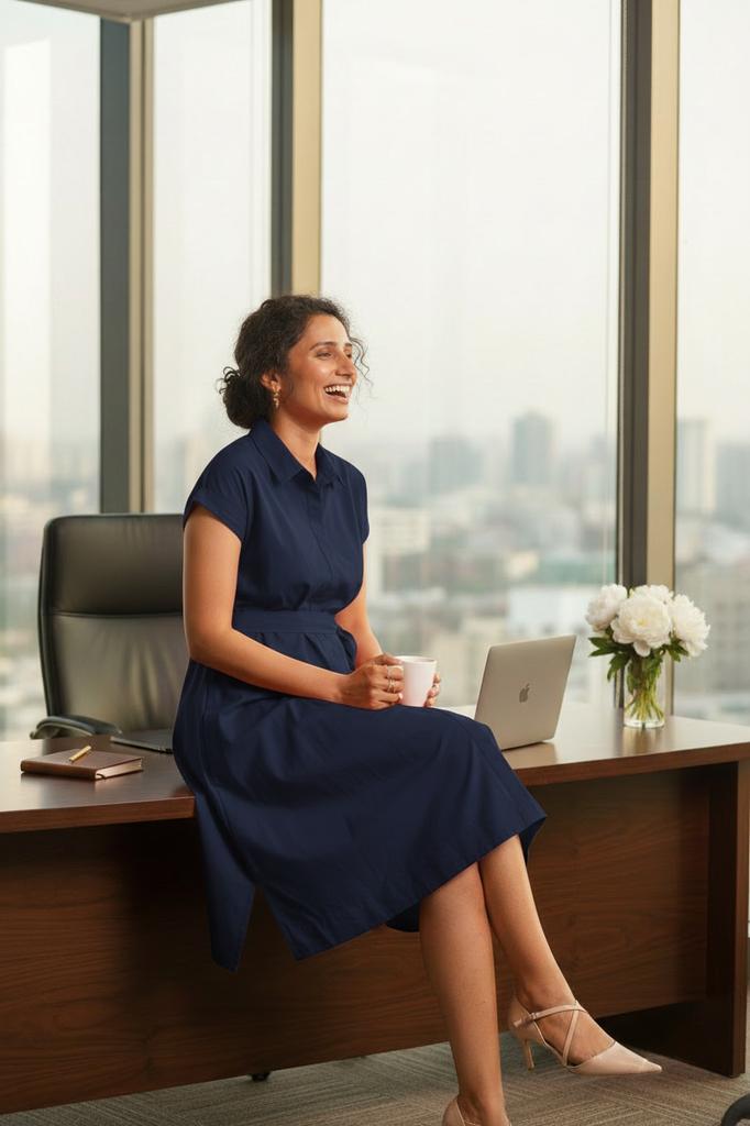 Authority In Motion Navy Dress | Vibrant Hourglass Fit