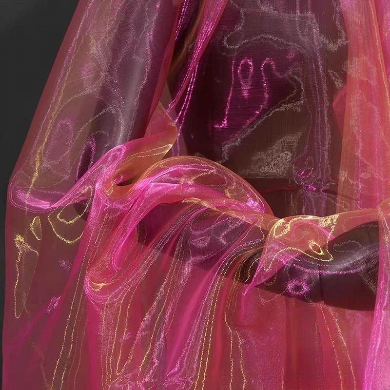 100x150cm Buntes Organza-Tüll-Gradient-Funkelndes Gewebe für Designer-Styling Glänzendes Kleid Bekleidungszubehör Bühnendekoration