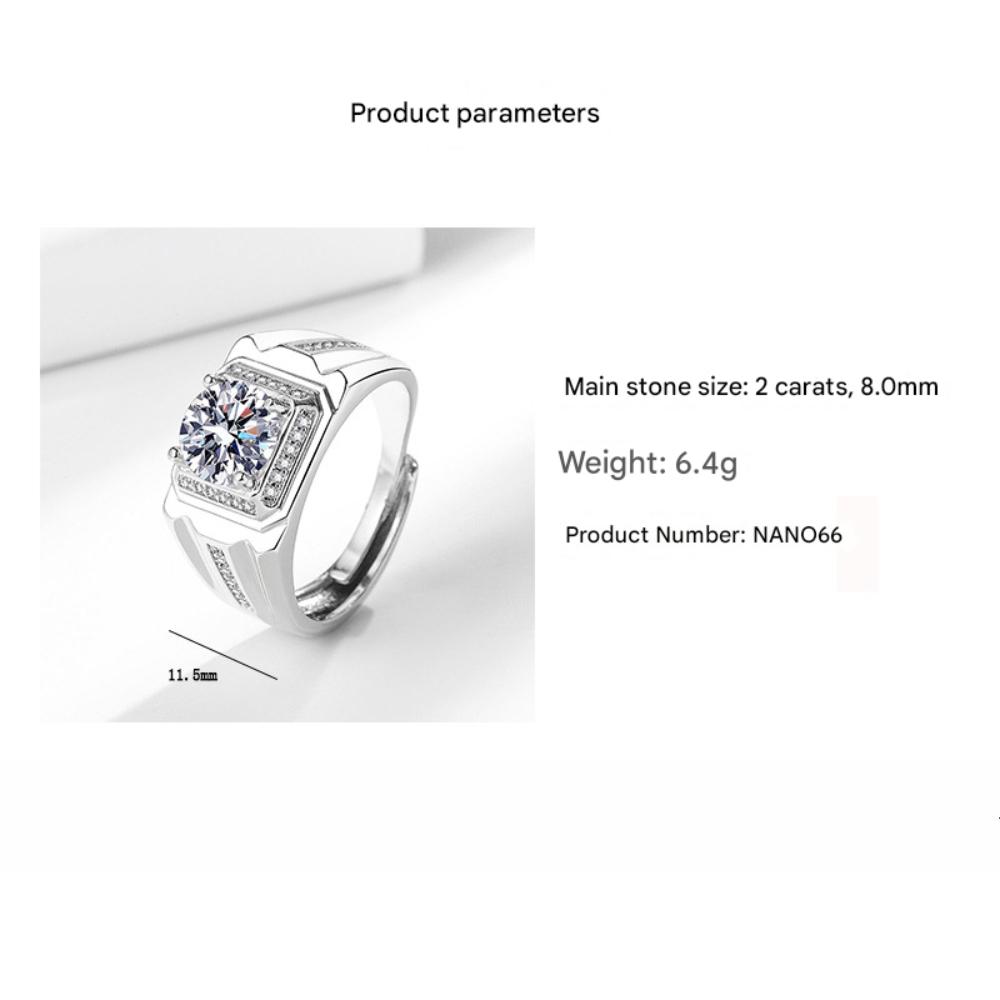 925 Sterling Silver Fashion Classic Two Carat Zircon Men's Ring Birthday Party Anniversary Gift