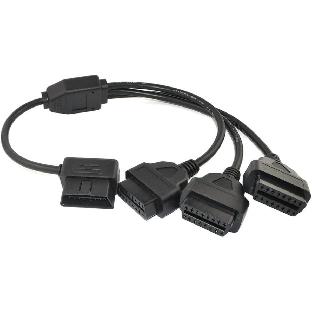 OBD2 Splitter Cable,OBD-II Extension Cable,1 Male to 3 Female Car Diagnostic Extender Cord Adapter,16 Pin Right Angle,1.6ft/50cm