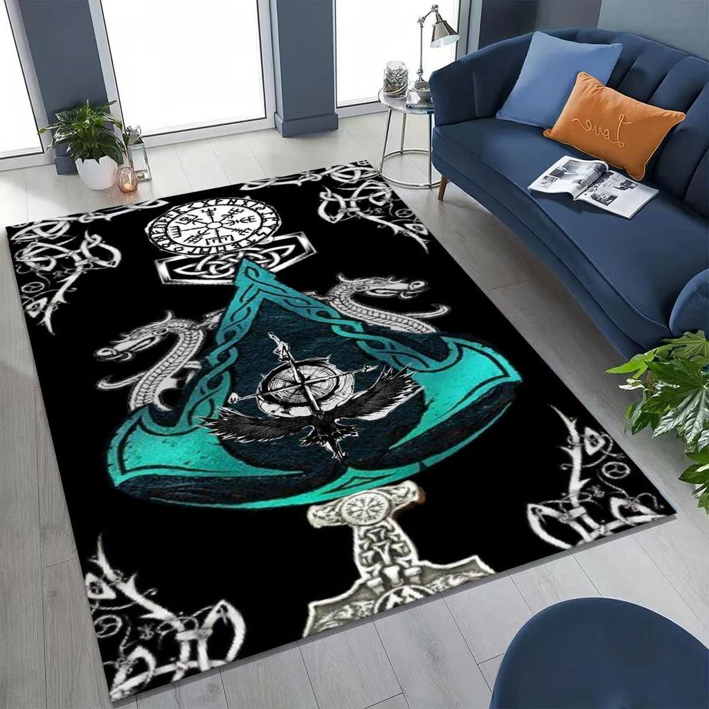 Nordic Viking Warrior Symbol Valhalla Valknut Rune Moto Rug for Bedroom Living Room Sofa Home Doormat Decor,Non-slip Floor Mat