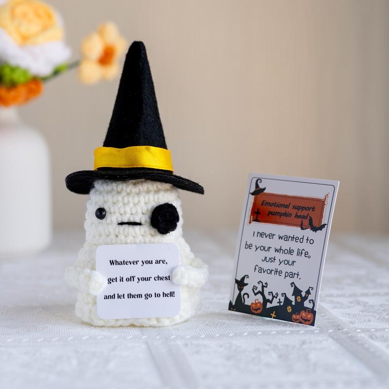 Halloween Crochet Pumpkin Ornament Home Decoration Handmade Knitted Spooky Ghost Desktop Ornaments Day of The Dead Decor Gifts