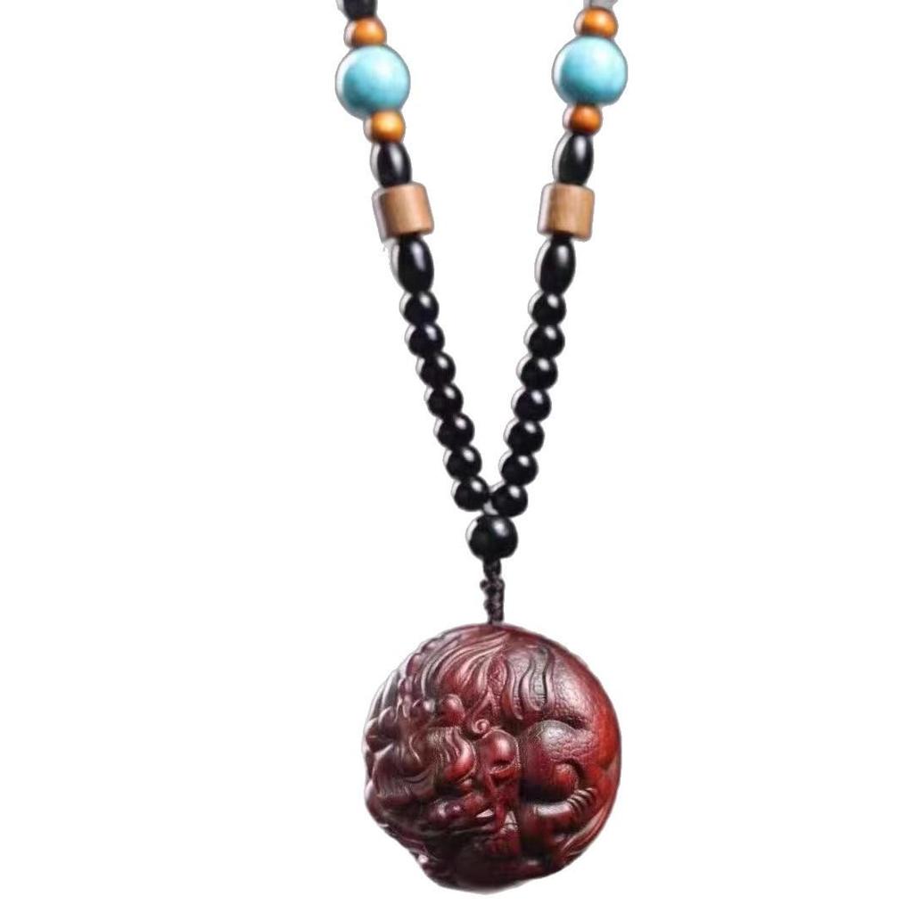 Venus Rosewood Hand-Carved Guan Gong Pixiu Pendant Ornament
