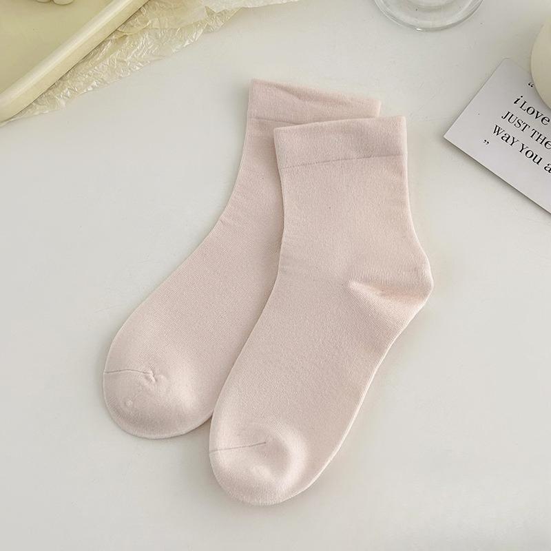 Women's Summer Solid Color Sweat Absorbing Deodorizing Boneless Moon Tube Cotton Socks