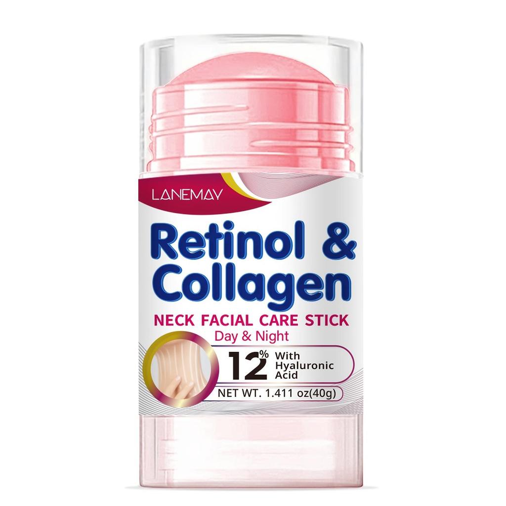 Bâton de Soin Visage et Cou Rétinol & Collagène - 12% Acide Hyaluronique, Raffermissant & Hydratant, Stimule la Vitalité de la Peau, Sans Alcool, pour le Cou au Visage