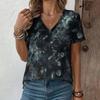 Creative Flower Colorful Pattern Summer Soft Fashionable Comfortable Women's T-Shirts Casual Breathable Loose V-Neck Short-Sleeve T-Shirt
