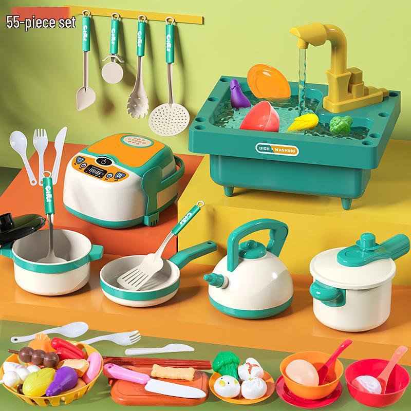 Mini Kitchen Playset for Girls: Dishwasher, Table, Sink & Fruit Toys for Ages 2-3