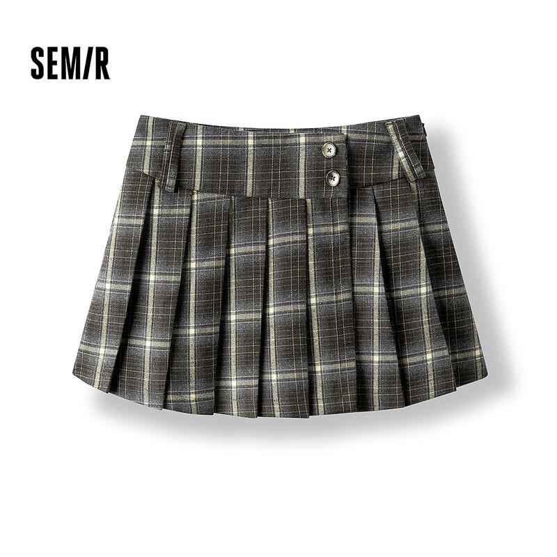 Semir Women s Asymmetrical Plaid Pleated Mini Skirt L