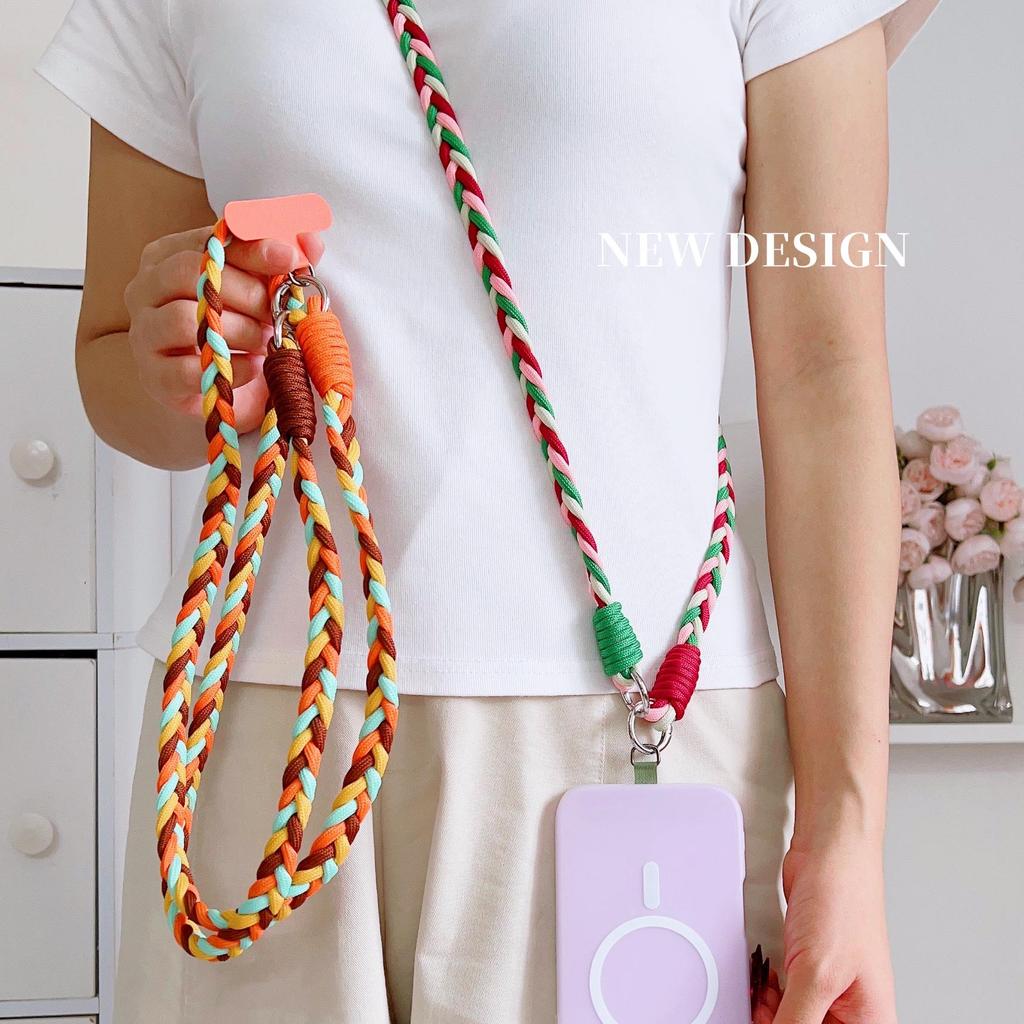 Stylish Braided Crossbody Lanyard: Adjustable, Four-Strand, Color-Block, Anti-Drop Phone Chain