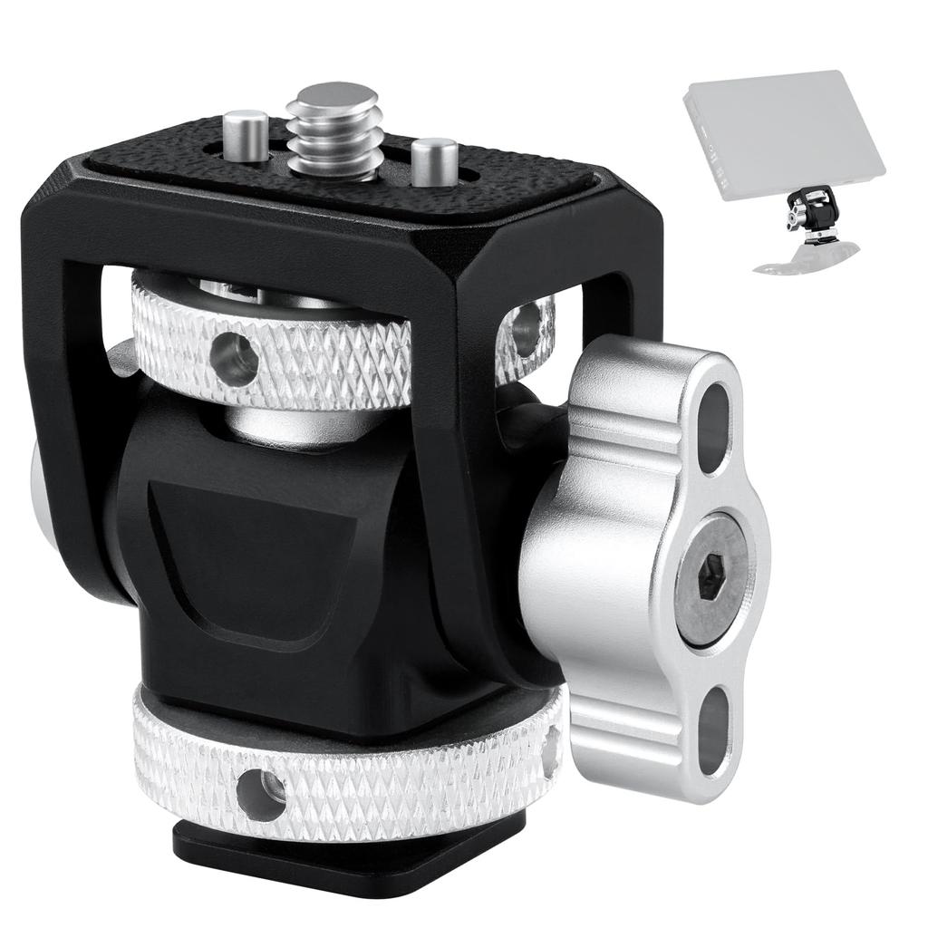 SITTO Camera Monitor Mount with Cold Focusing Compatible with Action Field and Flashes Shoe, 1/4" Dual-Position Head, 360° Rotation, 180° Tilt,
