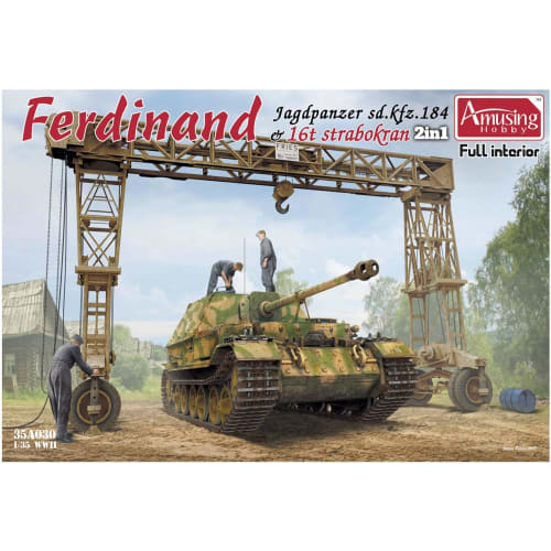 

Amusing Hobby 1/35 Scale German Heavy Tank Destroyer Ferdinand with Full Interior and 16-ton Strabo Crane Plastic Model Kit AMH35A030
