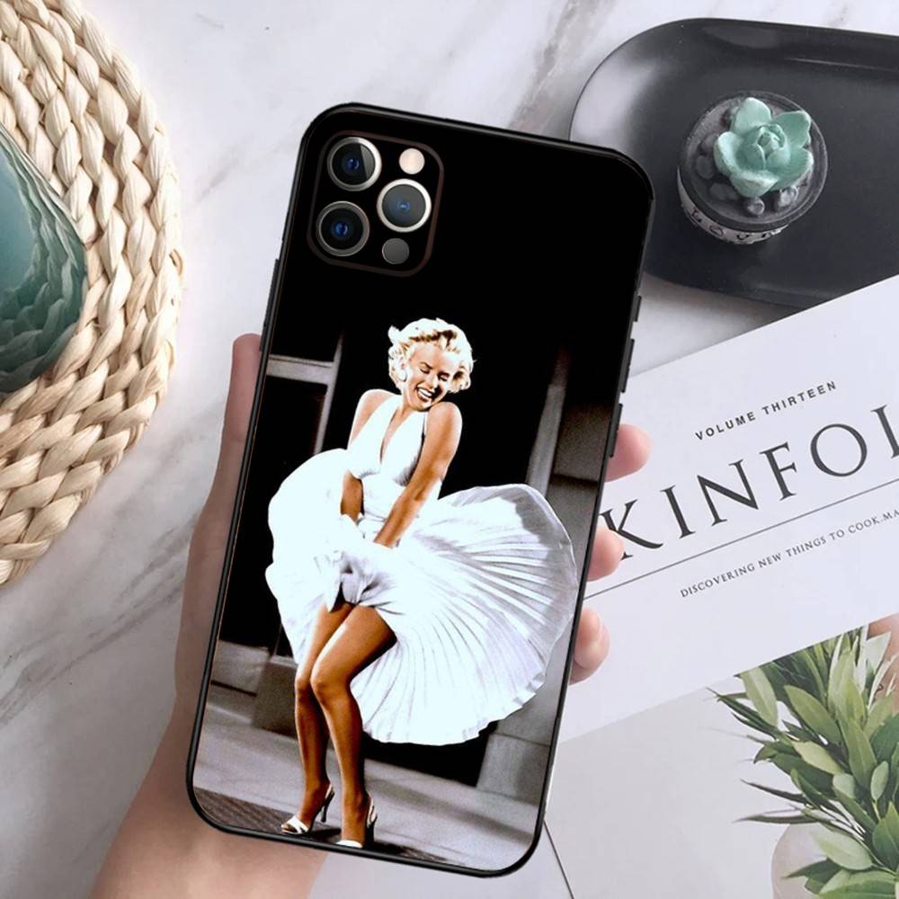 Sexy Mädchen M-Marilyn M-Monroe Handyhülle Für iPhone 16,15,14,13,12 Mini 11 Pro XR,X,XS,MAX 7,8 Plus Silikon Hülle Weich Schwarz
