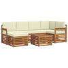 Corner Sofa Set with Cushions 7 Pcs Natural and Cream Solid Acacia Wood