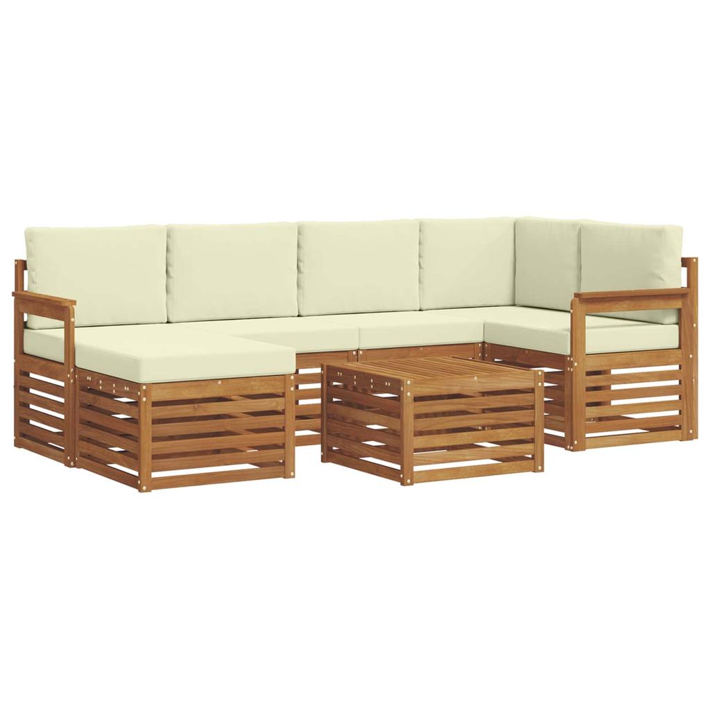 Corner Sofa Set with Cushions 7 Pcs Natural and Cream Solid Acacia Wood