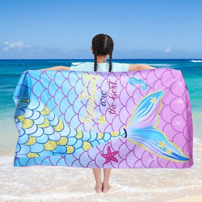 Kids Mermaid Beach Towels Quick Dry Sand Free Absorbent Bath Pool Beach Towel for Girls Travel Shower Swimming Camping Kids