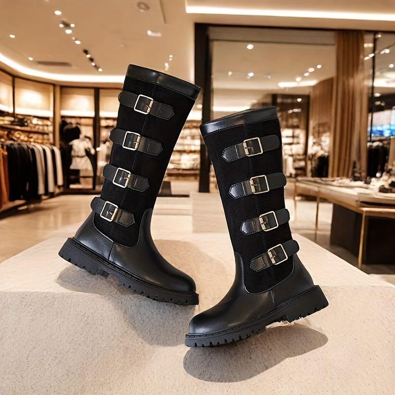 Girls High Top Boots Side Zipper Brown White Contrast Design Round Toe PVC Sole Winter Fashion Sizes Performance Casual Wear Durable PVC Sole