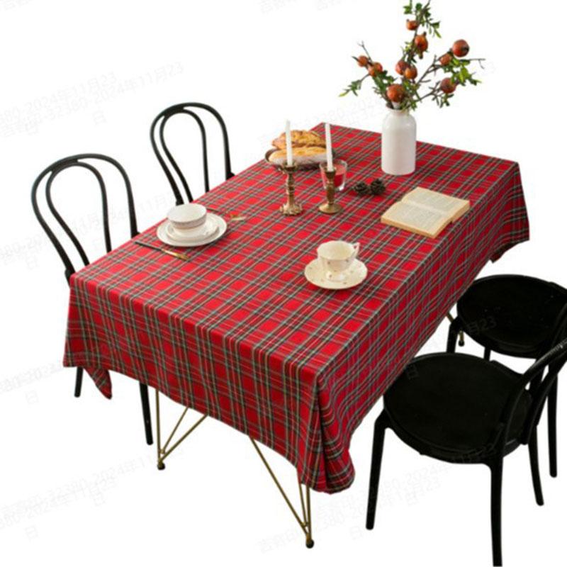 American Christmas Plaid Sanded Tablecloth Nordic Red and Green Dining Table Mat for New Year Thickened Anti-Skid Dust Cover