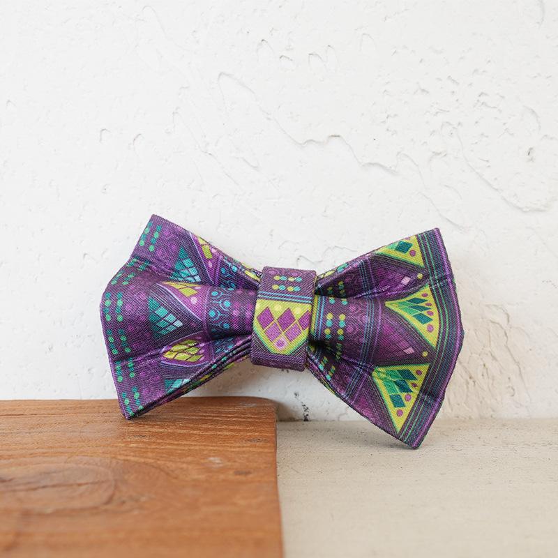 Ethnic Style Adjustable Cat Collar, Purple & Yellow with Platinum Buckle UCC-208B