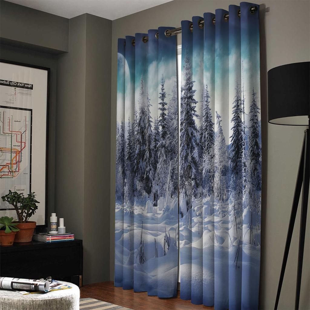 Beautiful Snow Scene Home Decor Window Curtains Bedroom Kitchen Curtain Panel Curtains for Living Room