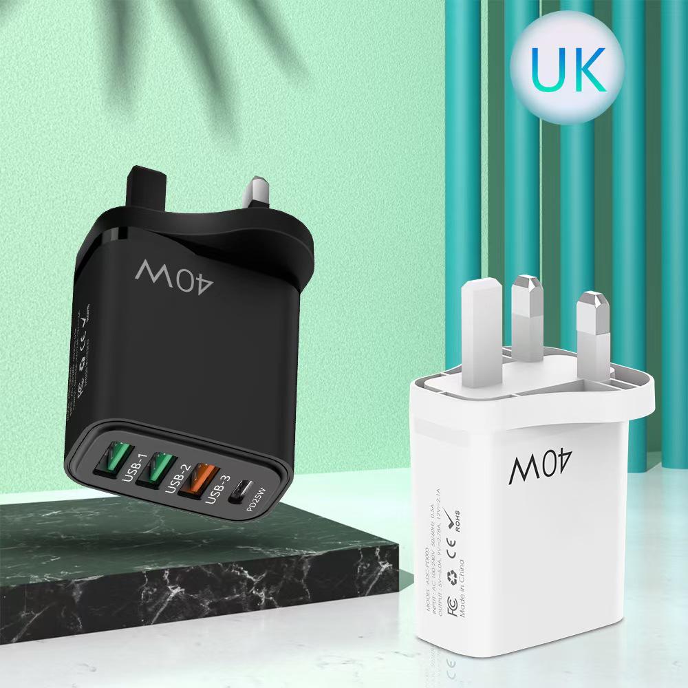 36W PD Fast Charger: 5V4A Multi-Port Adapter with 3 USB Ports, Compatible with European, American, and UK Standards