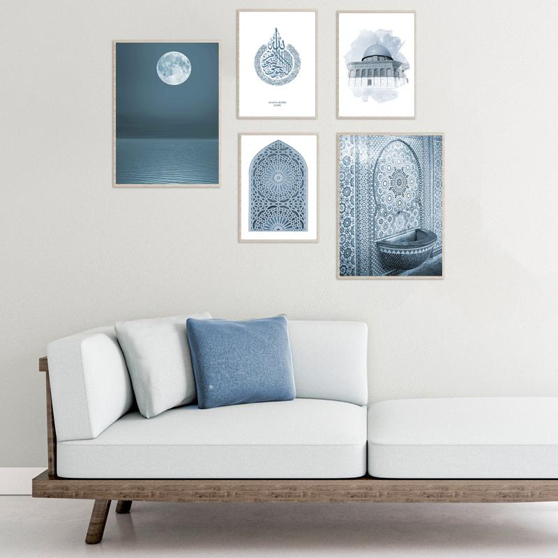Decoratiuni Ramadan Moscheea albastră marocană Arhitectură Pânză Artă Pictură Islamică Imprimare pe perete Poster Poză decorativă