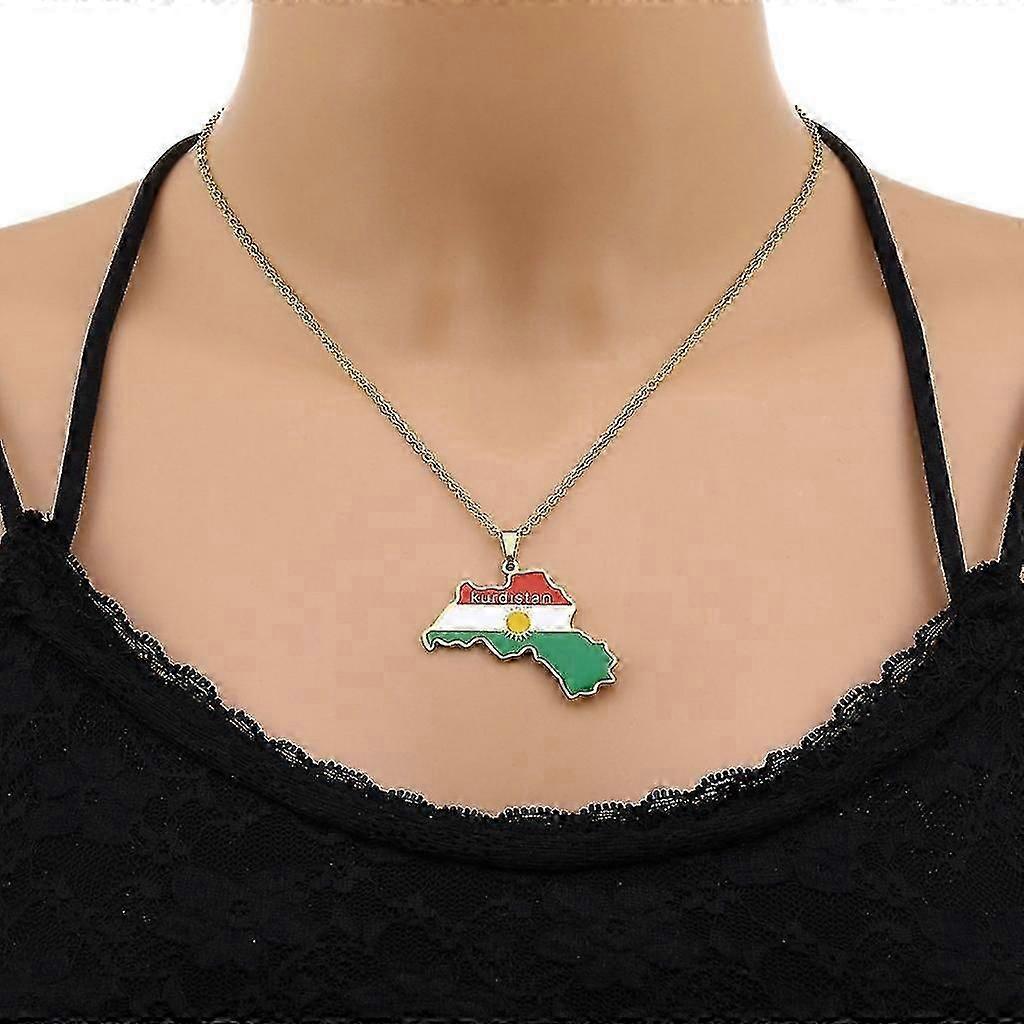 Men Gold Silver Kurdistan Flag Map Pendants Necklace Stainless Steel Jewelry