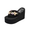 Ladies Flip Flops Shoes Wedge Platform Thick Sole High Heel Rhinestone Slipper Women Fashion Diamond Chain Slippers Zapatos