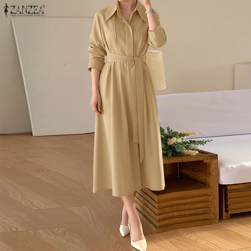 ZANZEA Lässige Bluse mit Umlegekragen und 3/4-Ärmeln für Damen in Volltonfarbe