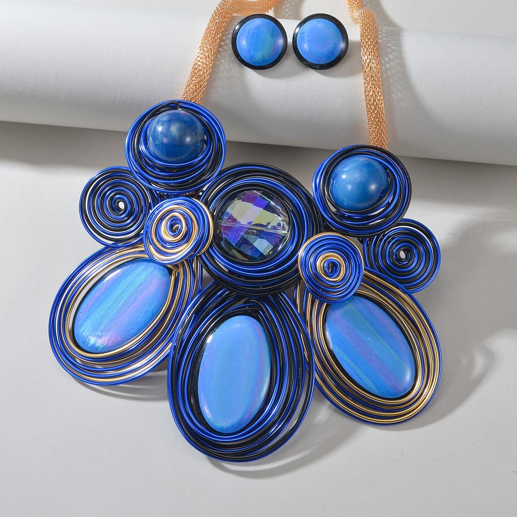 Geometric Exaggerated Crystal Jewelry Set With Alloy Necklace Earrings For Style Youth