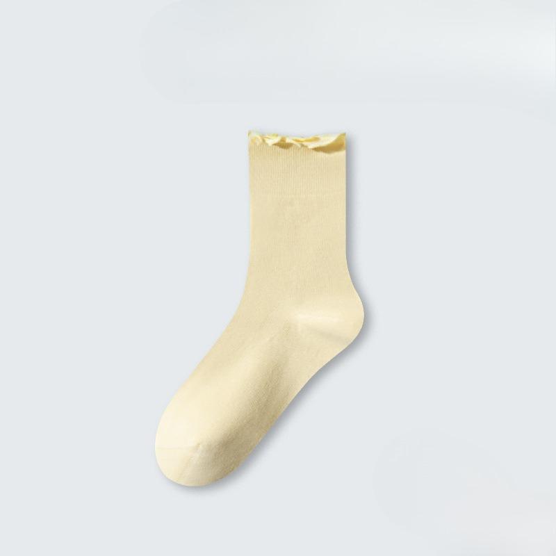 

Женские осенние кружевные бесшовные дезодорирующие носки средней длины из махры Дитя Луны 1 pair светло-желтого