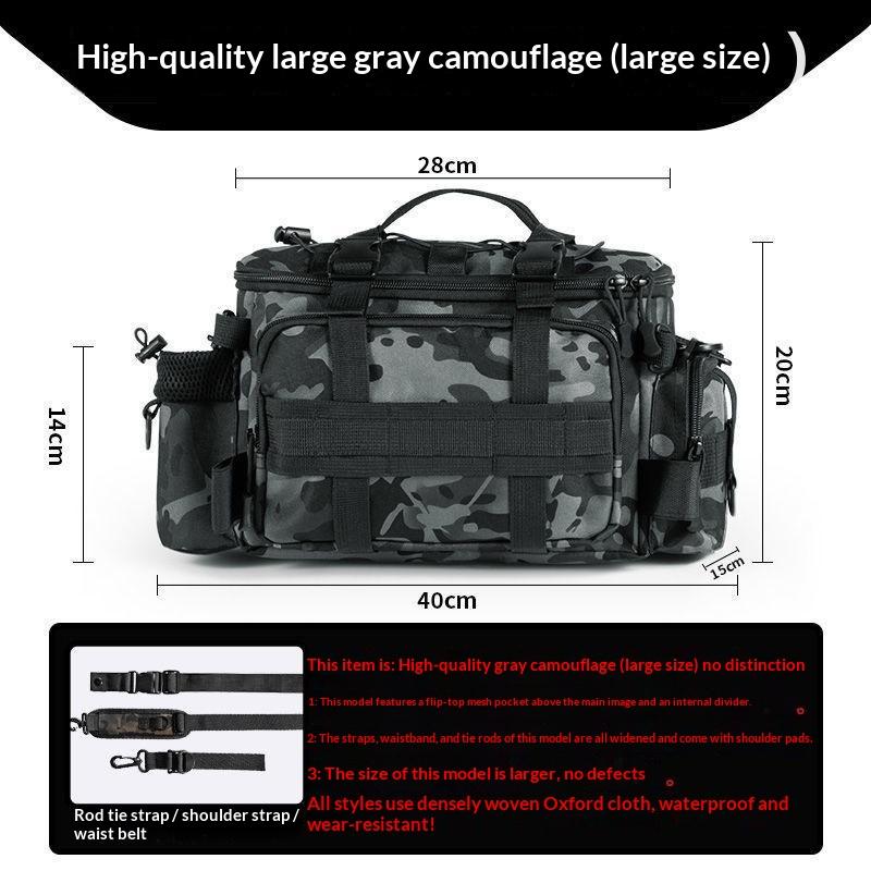 Water Resistant Lure Fishing Bag Multiple Storage Pockets Adjustable Straps Great for Trekking Hiking and Casual Fishing