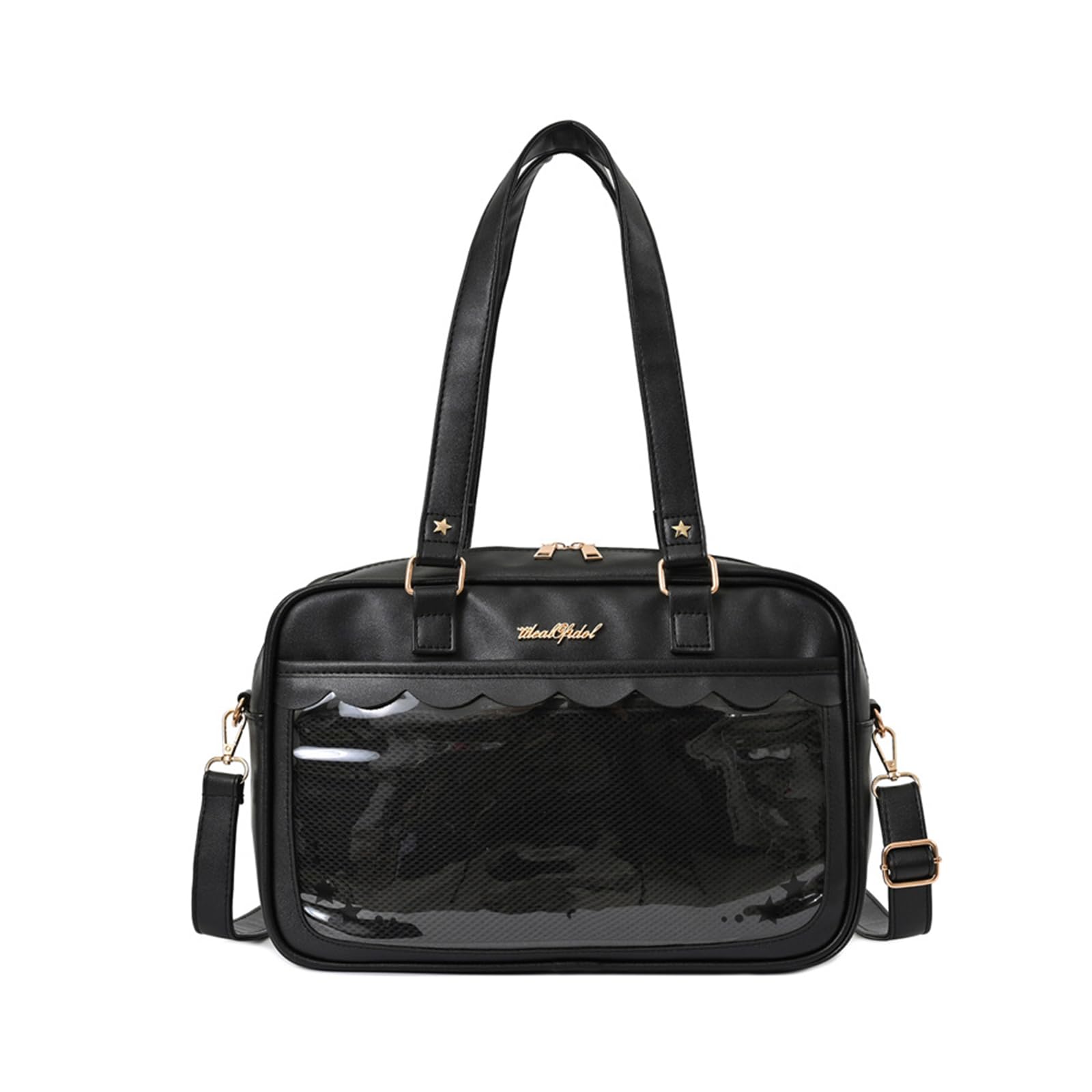 

Manatsulife Ita Bag, School Bag, Tote Bag, Women s, 2-Way, Decorated, Clear, JK Uniform, A4 Size, Large Capacity, TB01 (Black)