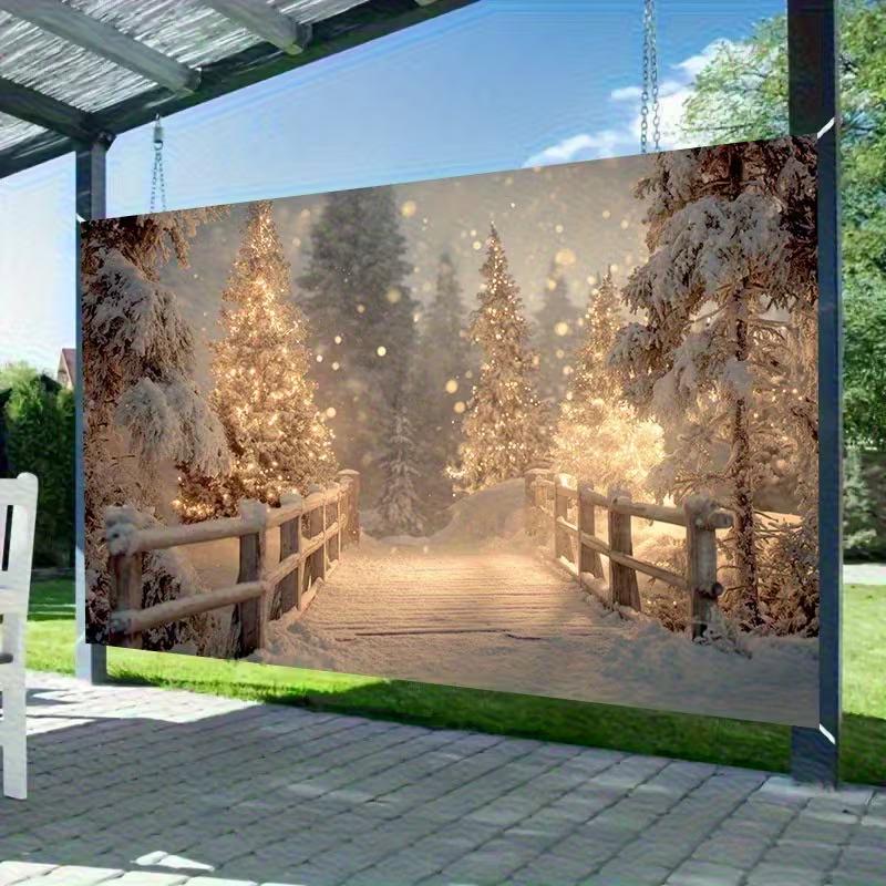 

2D Cozy Winter Wonderland Backdrop, Snowy Path with Glowing Trees for New Year Outdoor Events 47.2x31.5inch/120*80cm