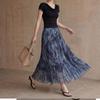 Fei Yuan Ink Print Mesh Midi Skirt - Women's Spring Fashion Versatile & Stylish for Daily Commute