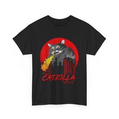 Maglietta Catzilla | Maglietta Catzilla | T-shirt Catzilla | Divertente Maglietta Gatto Nero P