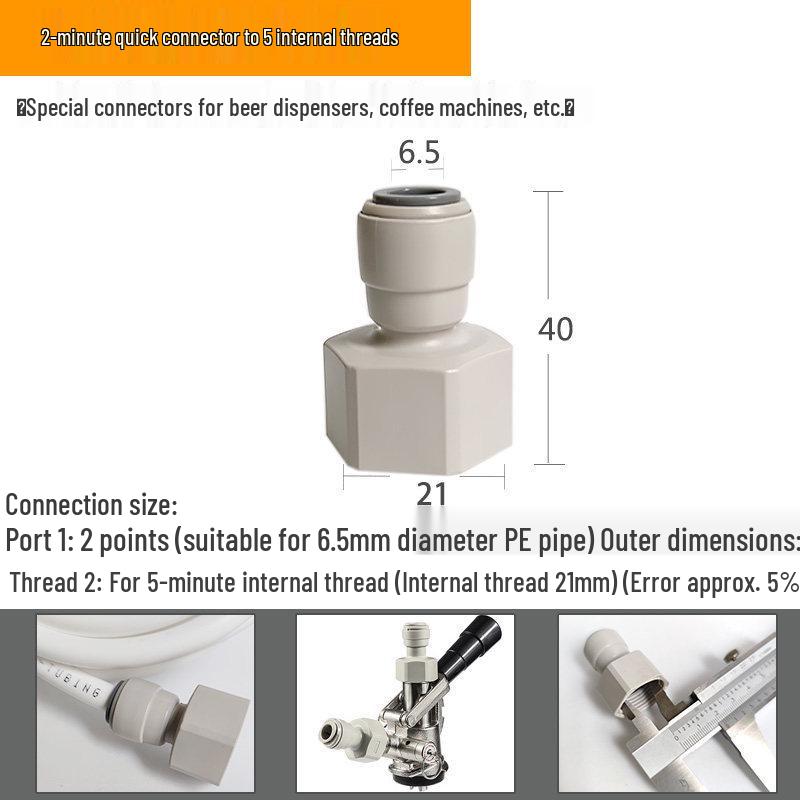 DM3 5-Minute Internal Thread Straight Connector for Water Purifier, Beer Keg, or Wine Dispenser
