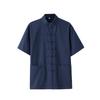 Tang Suit Men's Short-sleeved Cotton and Linen Vintage Tai Chi Shirt Summer Zen Meditation Lay Practitioner Clothing Father's Outfit