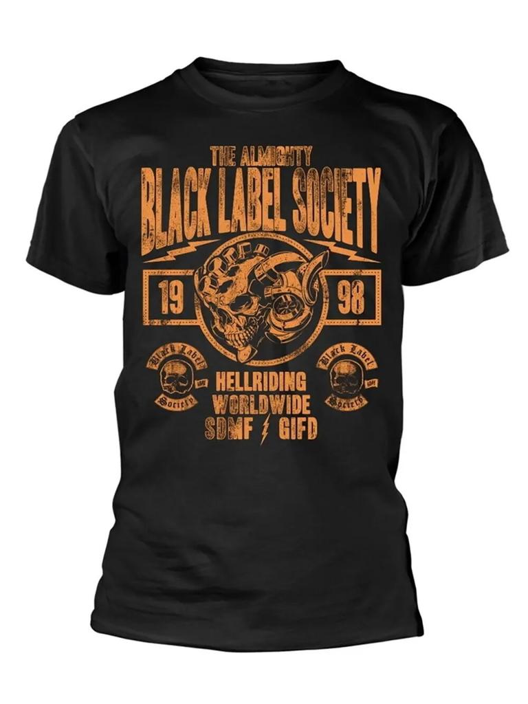 Black Label Society Hell Riding Skull Design s lebkou na motocyklu Tričko 100% Bavlna Kulatý výstřih Krátký rukáv Letní Ležérní Pánské Tričko