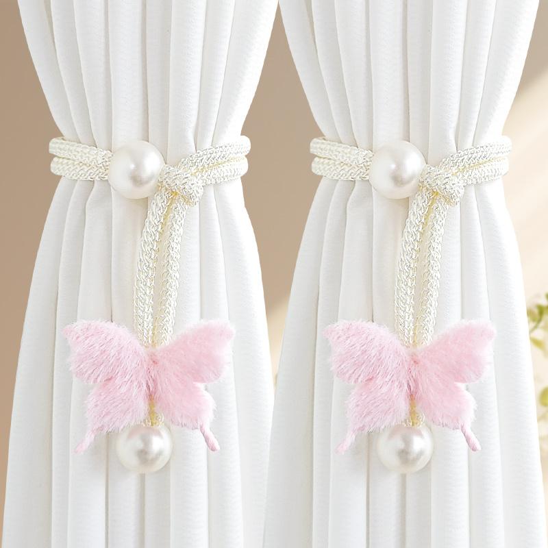2PCS Simulated Butterfly Adjustable Curtain Belt, Pearl Decoration Non-punching Curtain Buckle, Bedroom Living Room Curtain Decorative Buckle