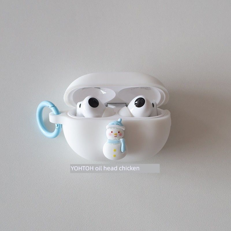 

Снеговик для наушников Huawei Freebudspro3 Защитный чехол Freebuds6i Чехол для наушников SE2/SE3 Новинка 5 Минималистичный Pro4 Цельный 4e Силиконовый чехол Huawei Freebuds4/4E White + circle hanging buckle