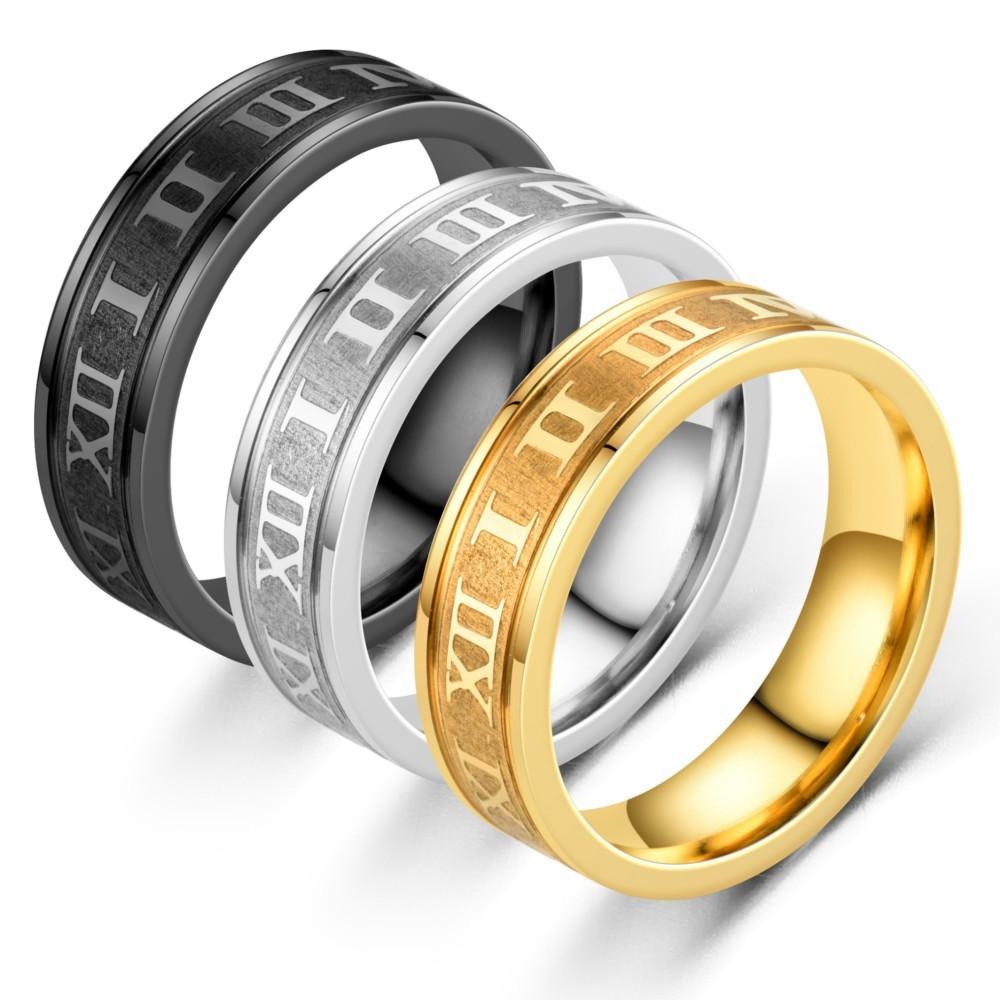 

6MM Width Stainless Steel Couple Ring For Men Women Roman Numerals Rings Fashion Party Jewelry Accessories 6