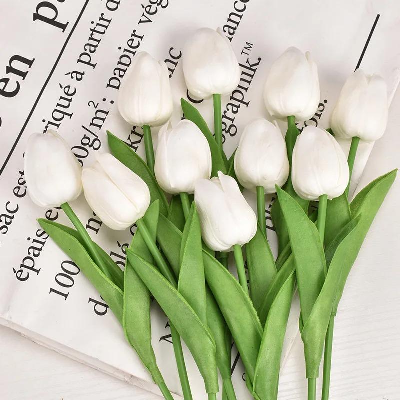 10Pcs Artificial Flower Realistic Touch Tulip Scrapbooking Vase Home Decor Wedding Garden Arch Garland Mother's Day Bouquet DIY