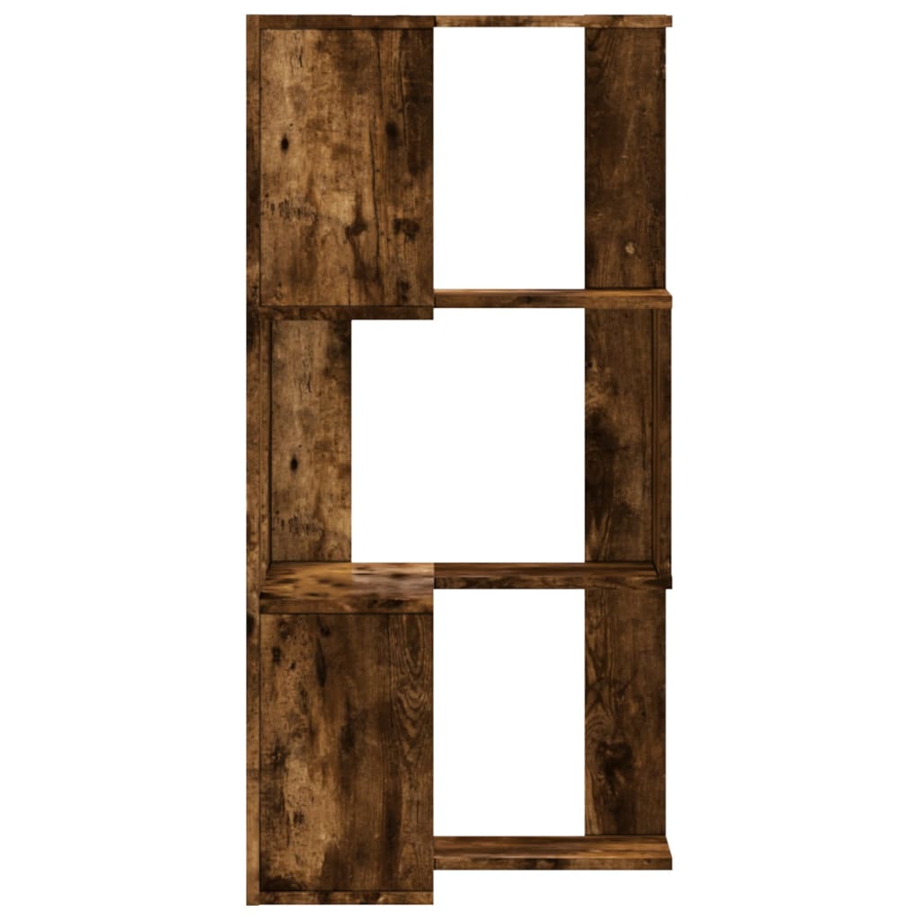 Corner Bookshelf 3 Shelves Smoked Oak Finish 50 X 50 X 102 Cm Engineered Wood
