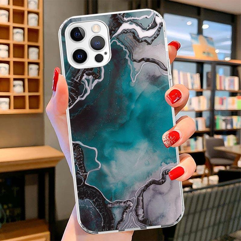 Fashion Geometric Marble Cover Phone Case For iPhone 16 17 Air 15 14 Pro Max 16E Phone Case 13 Mini 12 11 7 SE 8 Print Pattern F